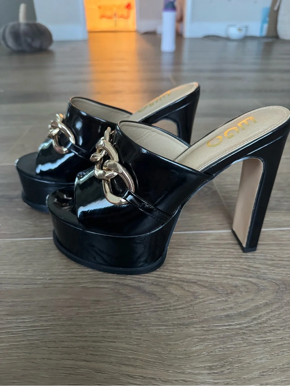 EGO Black Patent Platform Mule size 37